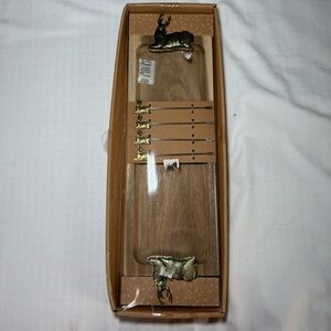 Deer Wilderness Themed Wood Tray + set of 4 metal Cocktail Picks - Cheese & Meat